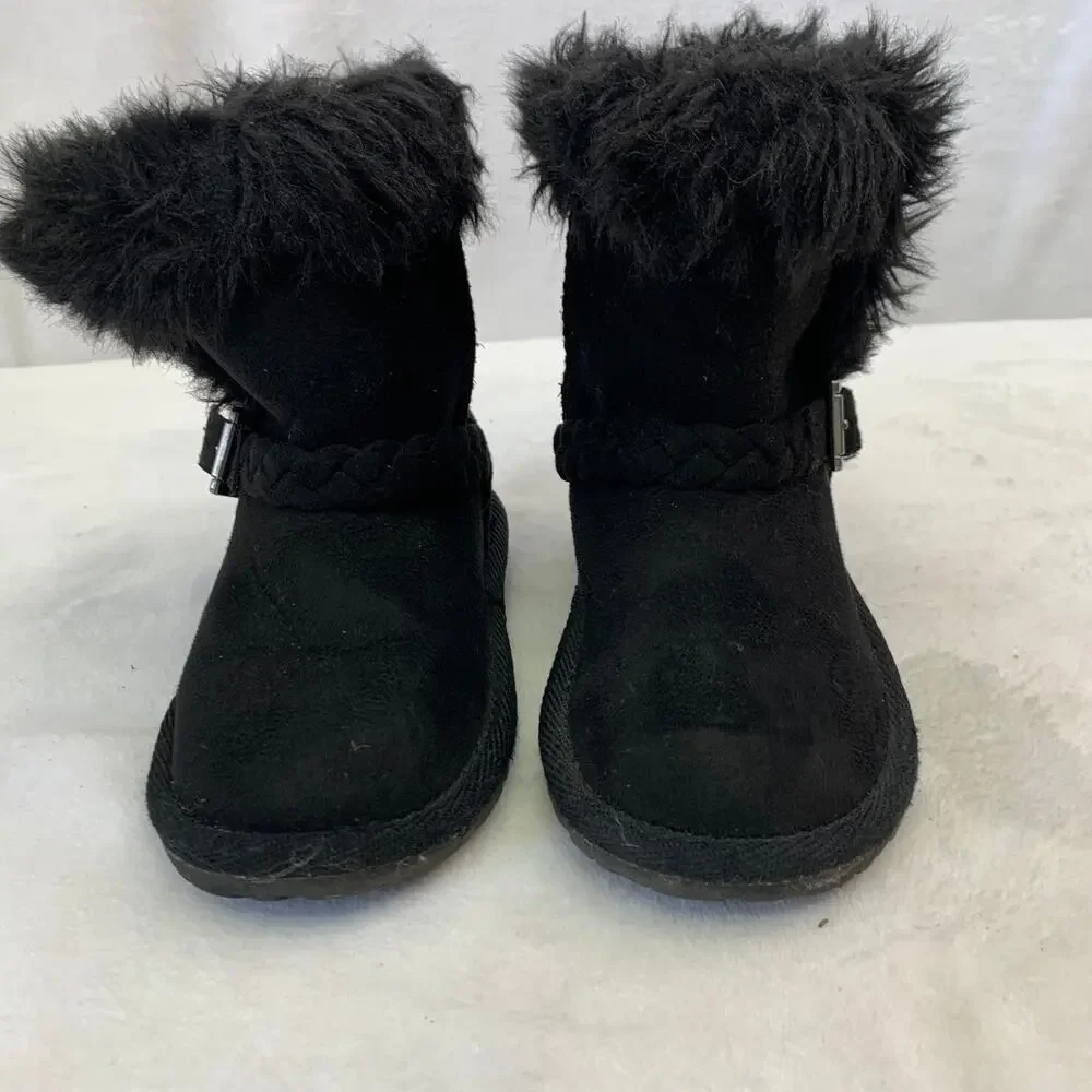 The Children's Place Toddler Girls Sz 8 Black Faux Fur Chalet Boots Microsuede
